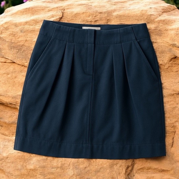 See by Chloé Navy Blue 100% Cotton Pleated Mini Skirt Size 2 Made in Italy - Picture 1 of 13